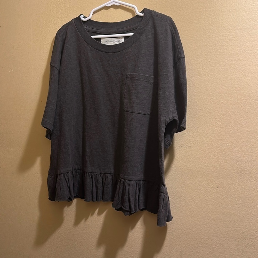Treasure and bond Black Shirt with Ruffle Hem